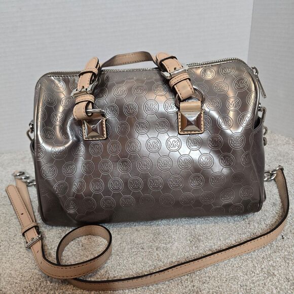 MICHAEL KORS metallic monogrammed satchel handbag - Picture 2 of 12